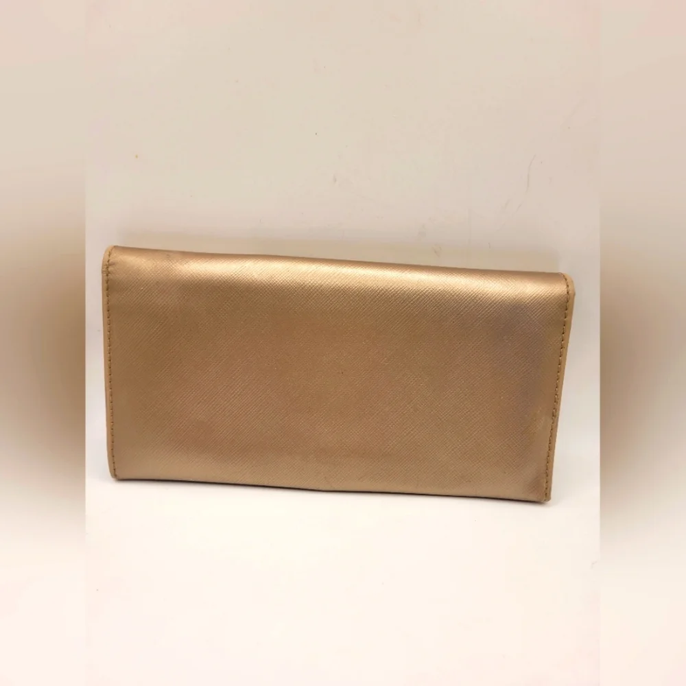 Salvatore Ferragamo Gancini Leather Long Gold Metallic Wallet